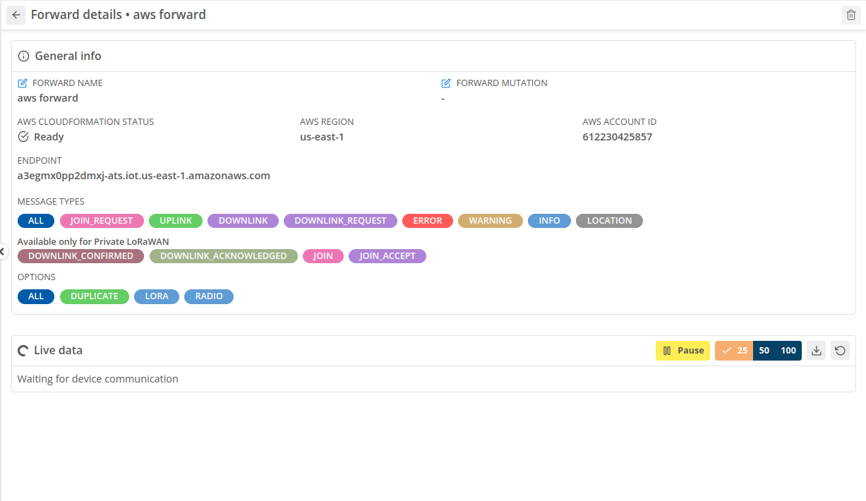 AWS forward live data
