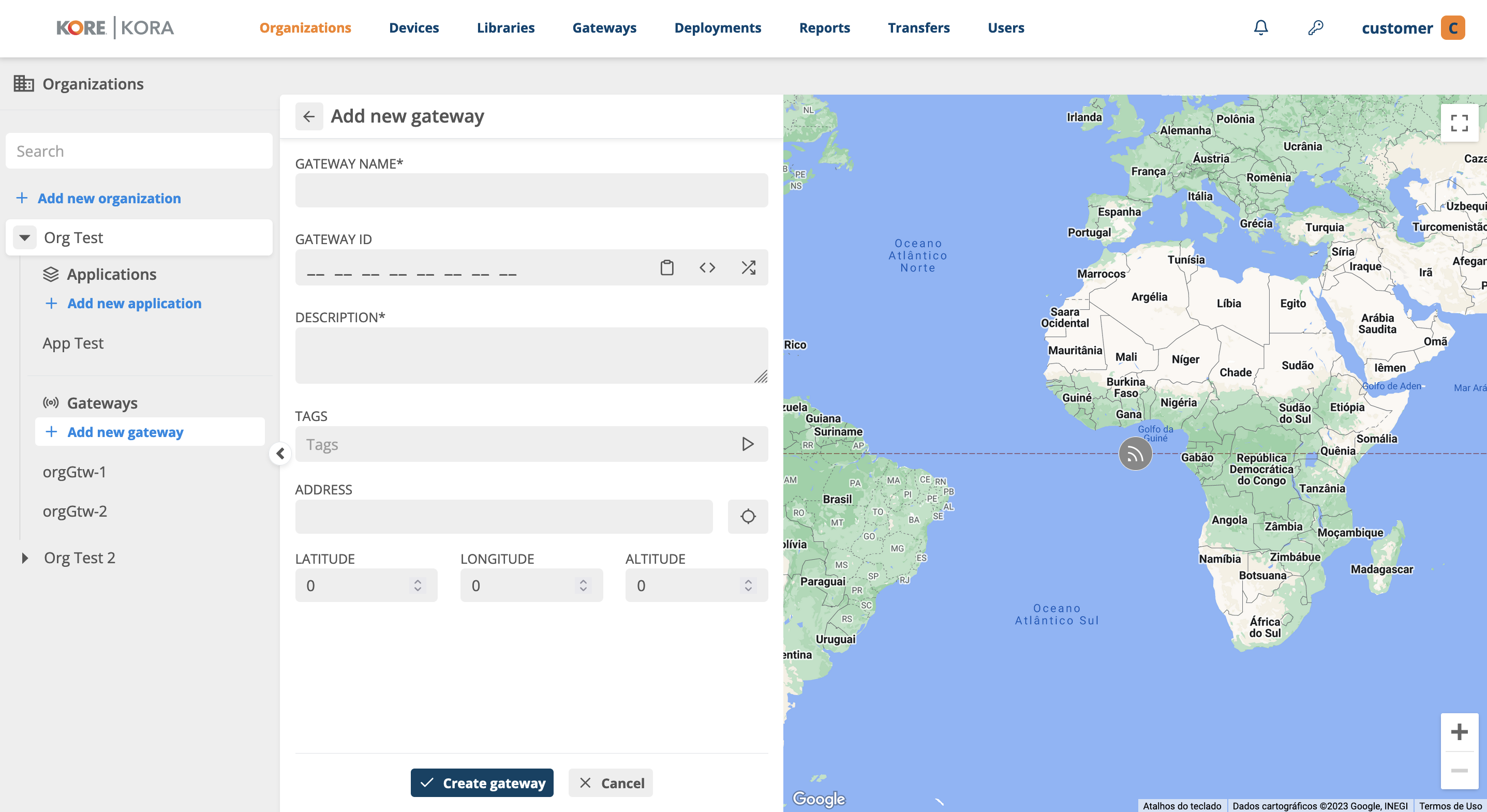 Creating organization gateway - Step 1