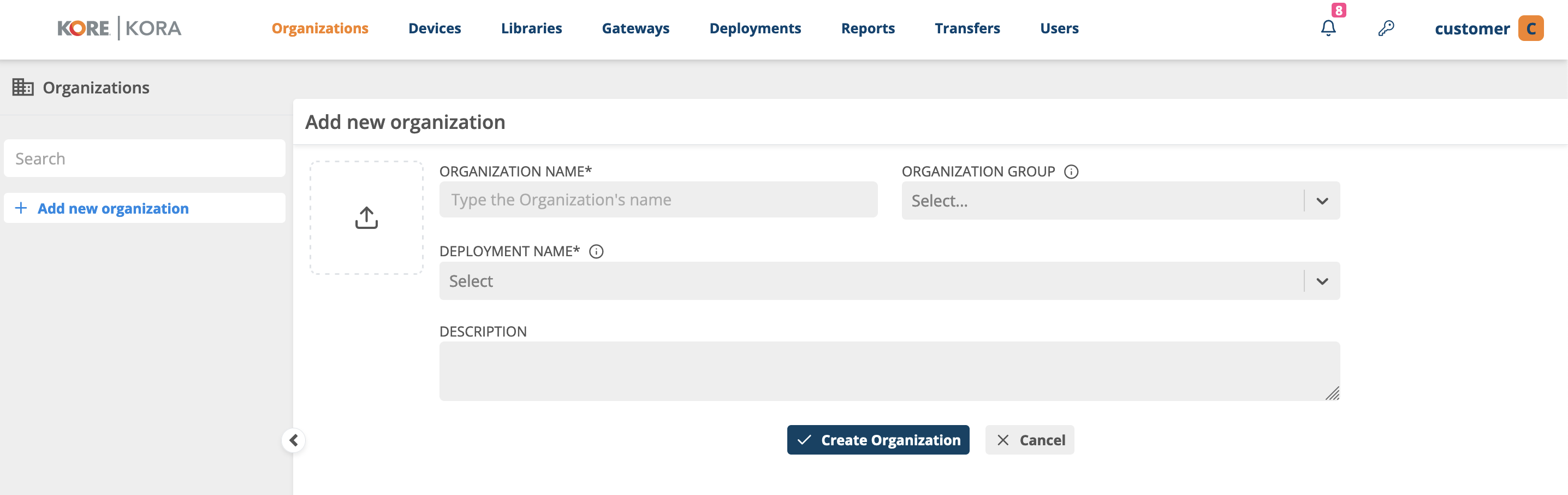 Creating organization - Step 1