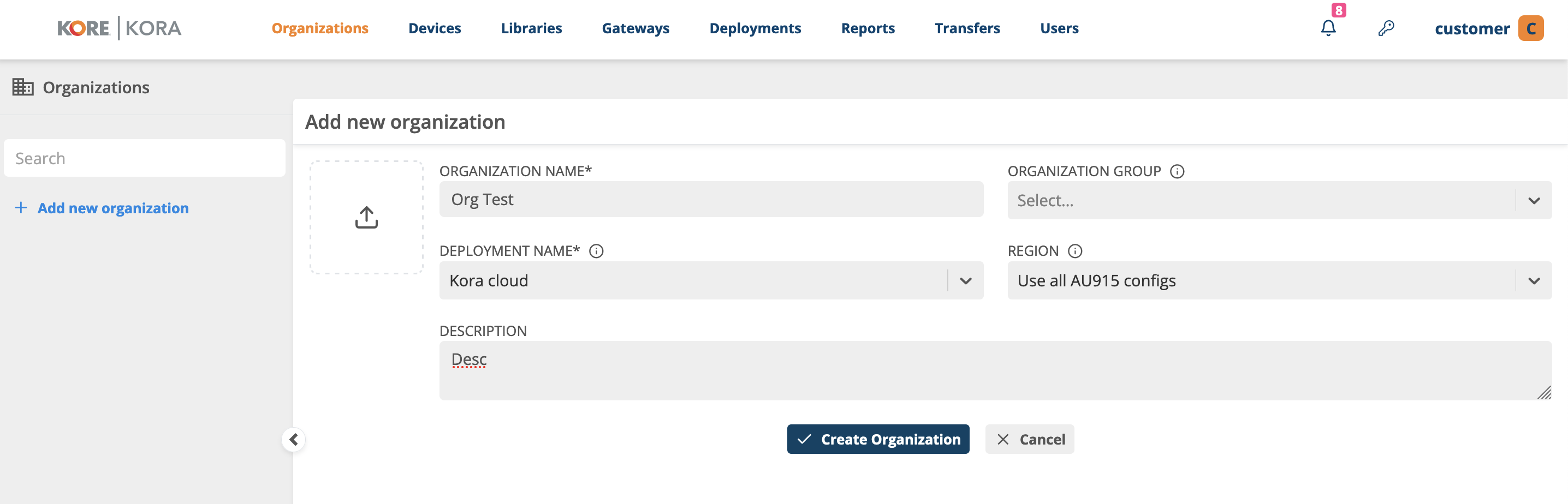 Creating organization - Step 2