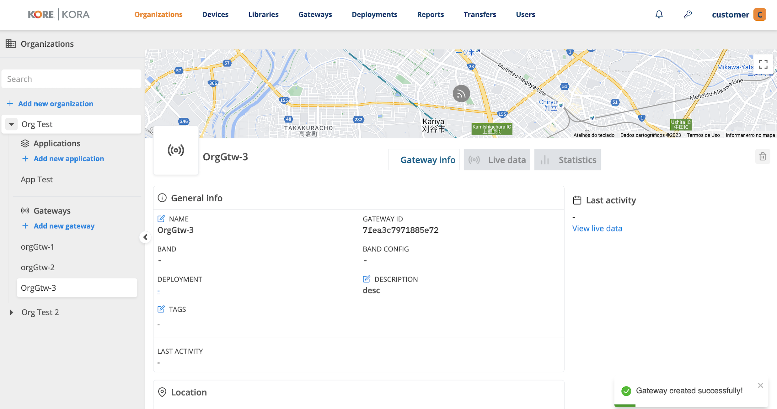 Creating organization gateway - Step 3