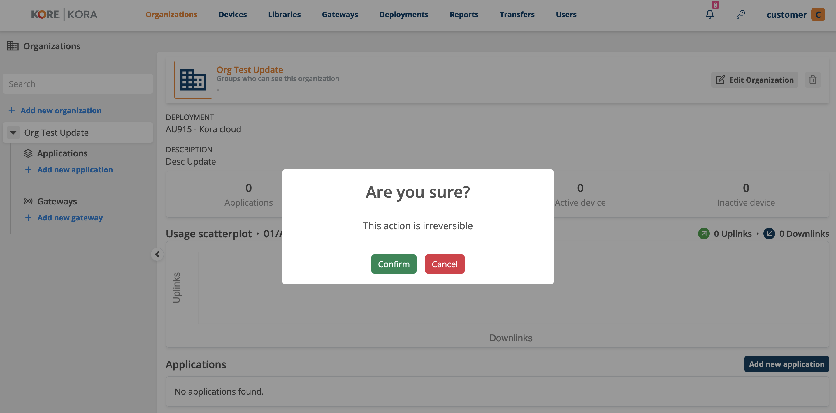 Deleting organization - Step 2