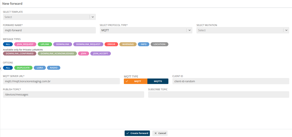 MQTT Forward form