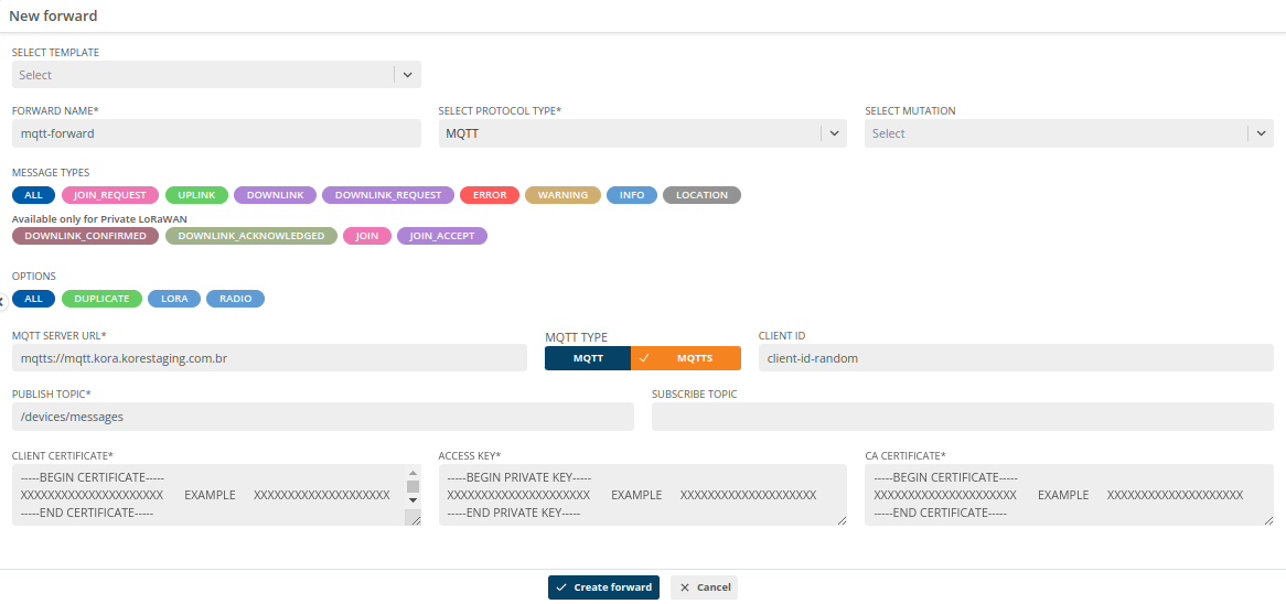 MQTT Forward form