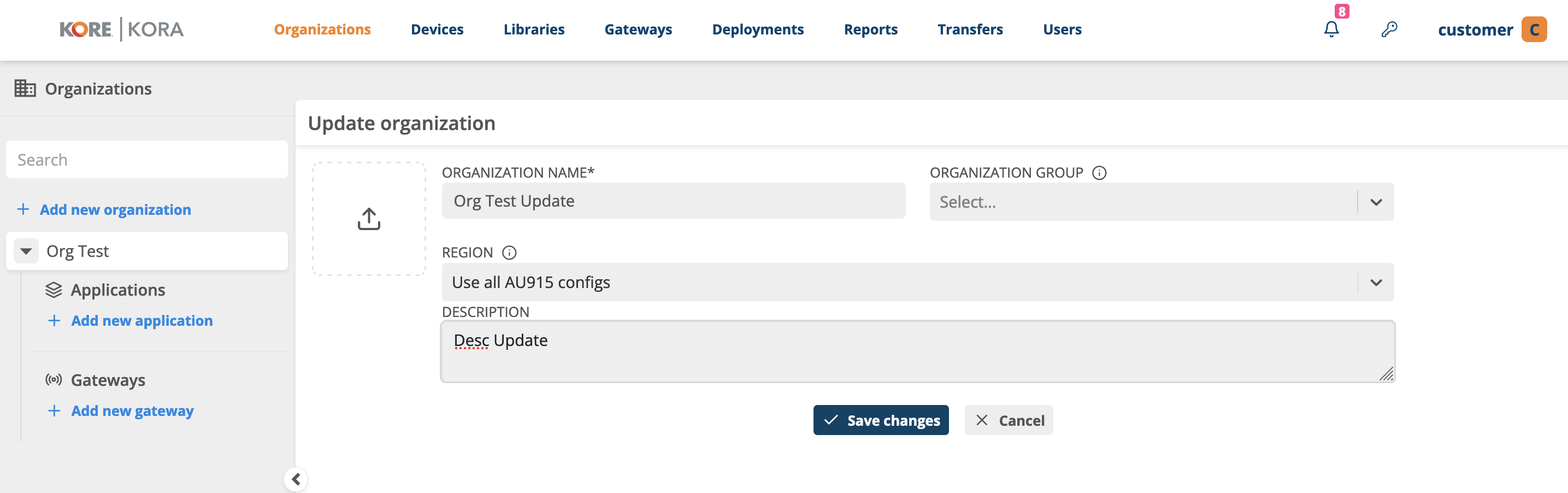 Updating organization - Step 2